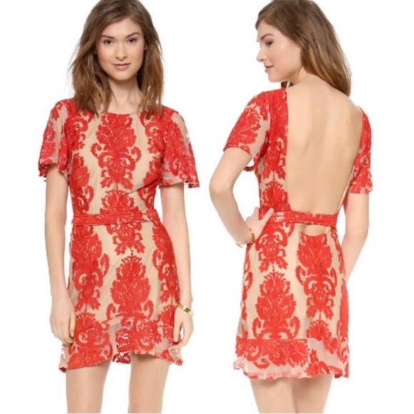 For Love & Lemons San Marcos Lace Open Back red Dress XS - Picture 3 of 9